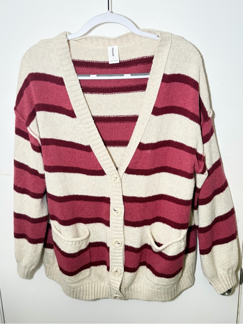 Abound Cream & Wine Striped Button Cardigan
